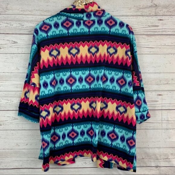 Peach Love California Boho Ikat Print 3/4 Sleeve Open Cardigan Small - Picture 3 of 6